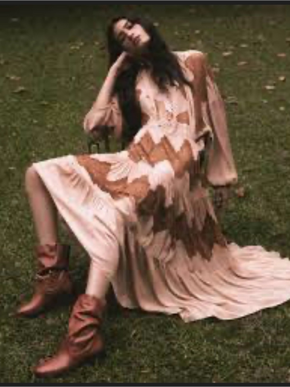 Zara Beige and Brown Maxi Dress with Lace Panels
